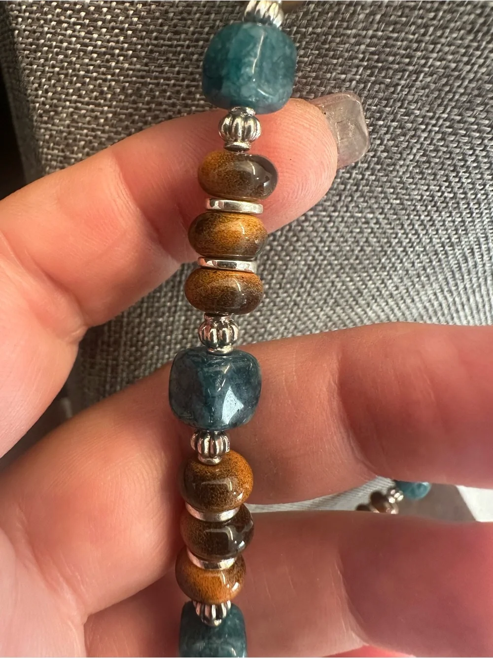 Beaded Crackle Quartz and Tiger Eye Necklace For Men.